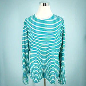 Patagonia Size XL Capilene Midweight Teal Blue Stripe Long Sleeve Baselayer Top